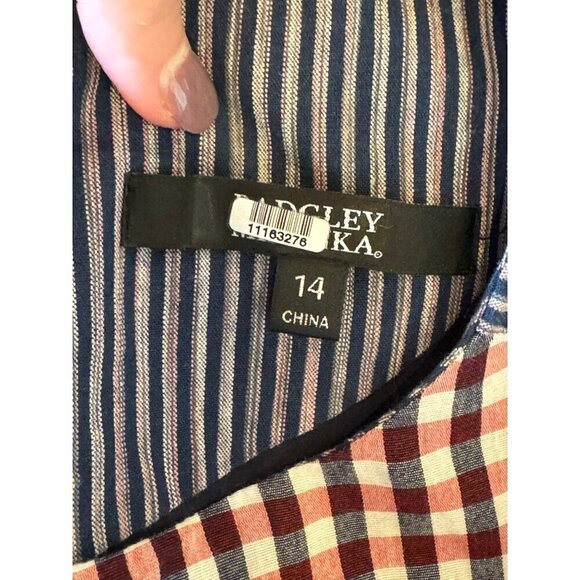 Badgley Mischka Dress Women 14 Blue Red Stripe Plaid Day Dress Mini Prairiecore‎ - Picture 9 of 12